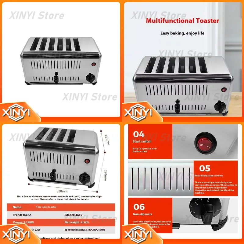 Toaster 4 Slice - Elektrischer Brottoaster aus Edelstahl für Gewerbe,