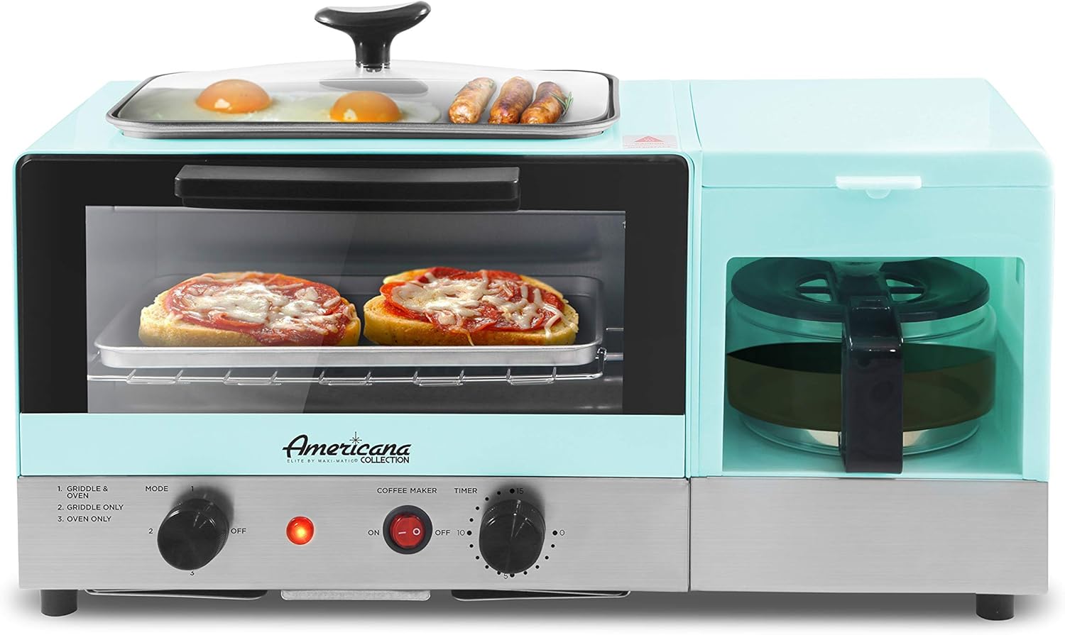 Toaster 4 Slice - 2-Scheiben-Toaster mit 9,5-Zoll-Grillplatte und Glasdeckel, 3-in-1-Frühstücksstation,