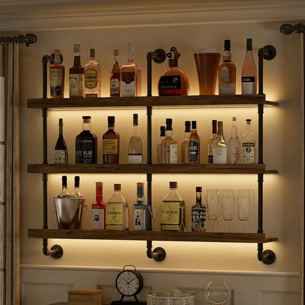 Kitchen Appliances Rack - Wandmontiertes Weinregal mit LED-Beleuchtung, dreistufiges schwebendes