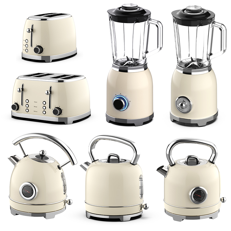 Toaster 4 Slice - Retro 4-in-1 Frühstücksgeräte-Set: 4-Scheiben-Toaster, Wasserkocher, Saftmixer,